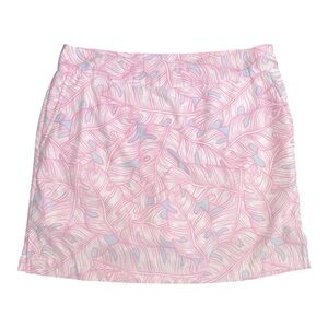 Golf Pickleball Tennis Sport Pink and White Leaf Print Women's Skirt 6
